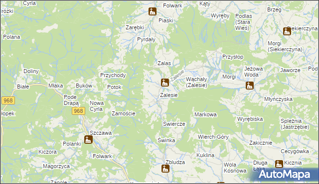 mapa Zalesie gmina Kamienica, Zalesie gmina Kamienica na mapie Targeo