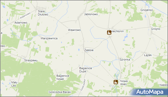mapa Zalesie gmina Płośnica, Zalesie gmina Płośnica na mapie Targeo