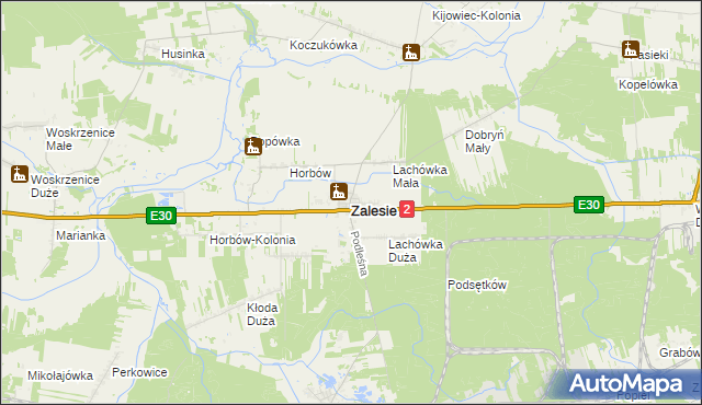 mapa Zalesie powiat bialski, Zalesie powiat bialski na mapie Targeo