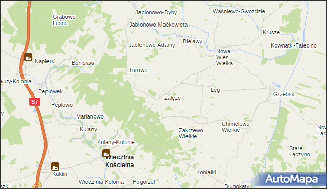 mapa Załęże gmina Wieczfnia Kościelna, Załęże gmina Wieczfnia Kościelna na mapie Targeo