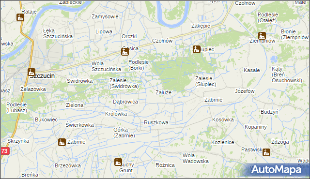 mapa Załuże gmina Szczucin, Załuże gmina Szczucin na mapie Targeo