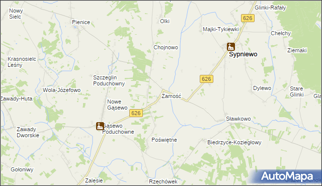 mapa Zamość gmina Sypniewo, Zamość gmina Sypniewo na mapie Targeo