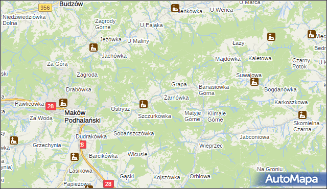 mapa Żarnówka gmina Maków Podhalański, Żarnówka gmina Maków Podhalański na mapie Targeo