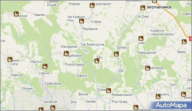 mapa Żary gmina Krzeszowice, Żary gmina Krzeszowice na mapie Targeo