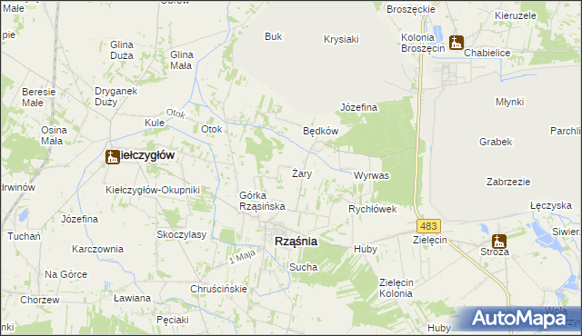 mapa Żary gmina Rząśnia, Żary gmina Rząśnia na mapie Targeo