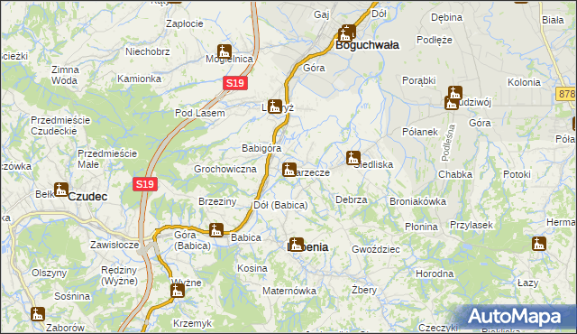 mapa Zarzecze gmina Boguchwała, Zarzecze gmina Boguchwała na mapie Targeo