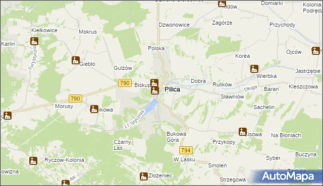 mapa Zarzecze gmina Pilica, Zarzecze gmina Pilica na mapie Targeo
