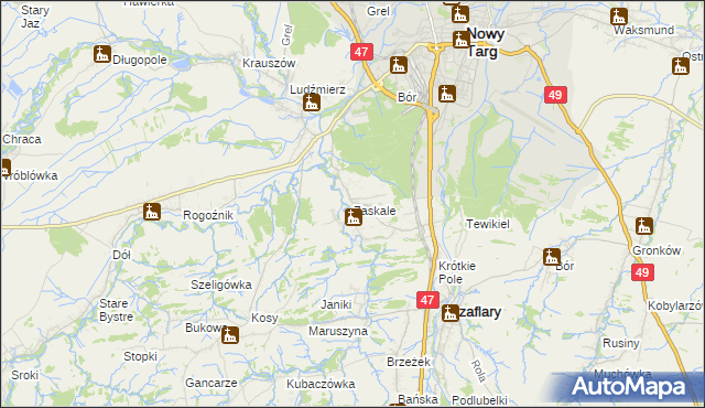 mapa Zaskale gmina Szaflary, Zaskale gmina Szaflary na mapie Targeo