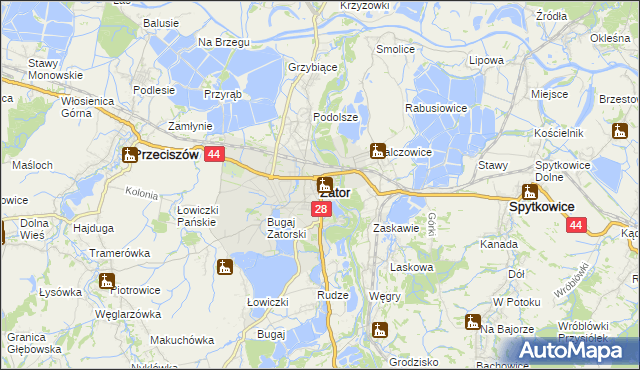 mapa Zator powiat oświęcimski, Zator powiat oświęcimski na mapie Targeo