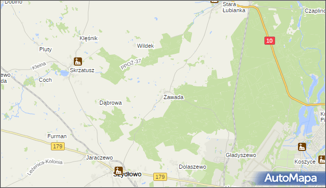 mapa Zawada gmina Szydłowo, Zawada gmina Szydłowo na mapie Targeo