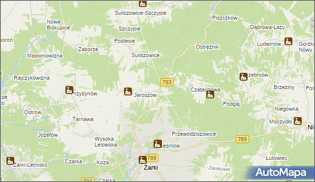 mapa Zawada gmina Żarki, Zawada gmina Żarki na mapie Targeo