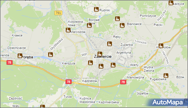 mapa Zawiercie, Zawiercie na mapie Targeo
