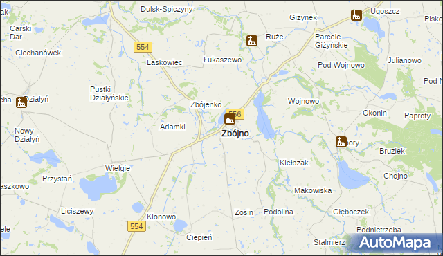mapa Zbójno powiat golubsko-dobrzyński, Zbójno powiat golubsko-dobrzyński na mapie Targeo