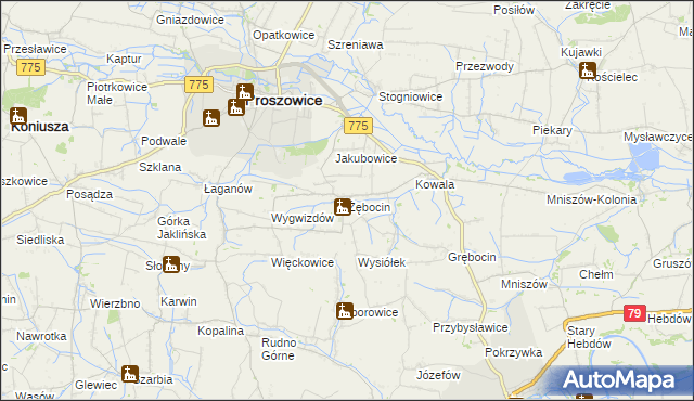 mapa Żębocin, Żębocin na mapie Targeo