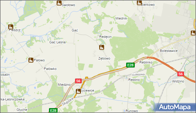 mapa Zębowo gmina Kobylnica, Zębowo gmina Kobylnica na mapie Targeo