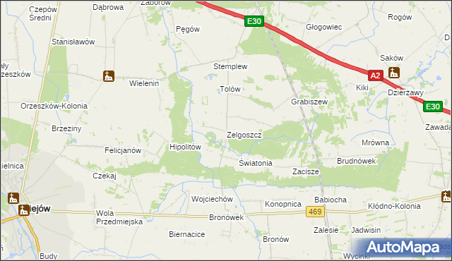 mapa Zelgoszcz gmina Wartkowice, Zelgoszcz gmina Wartkowice na mapie Targeo