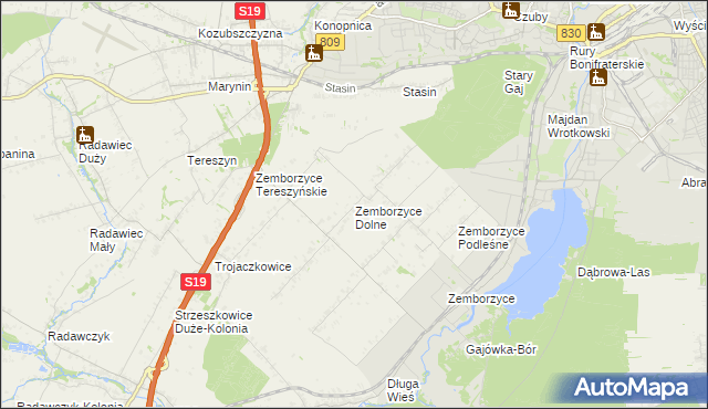 mapa Zemborzyce Dolne, Zemborzyce Dolne na mapie Targeo