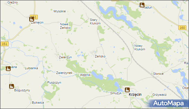 mapa Żeńsko gmina Krzęcin, Żeńsko gmina Krzęcin na mapie Targeo
