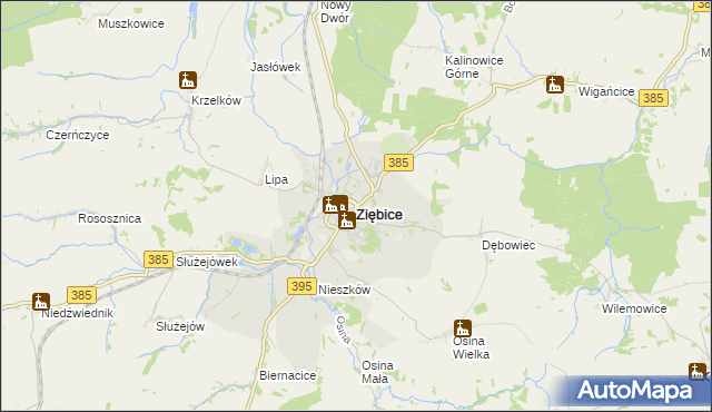 mapa Ziębice, Ziębice na mapie Targeo