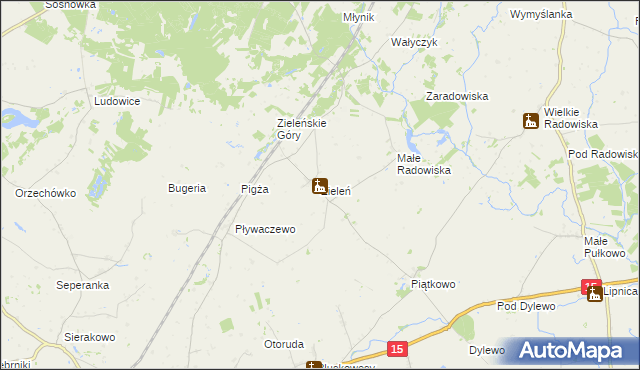 mapa Zieleń gmina Ryńsk, Zieleń gmina Ryńsk na mapie Targeo