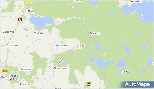 mapa Zieleń gmina Susz, Zieleń gmina Susz na mapie Targeo