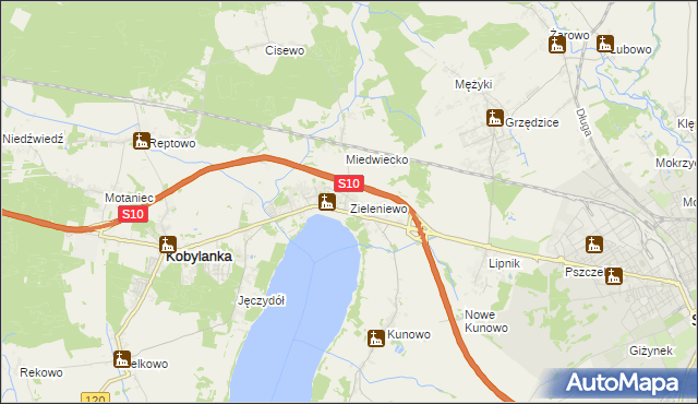 mapa Zieleniewo gmina Kobylanka, Zieleniewo gmina Kobylanka na mapie Targeo
