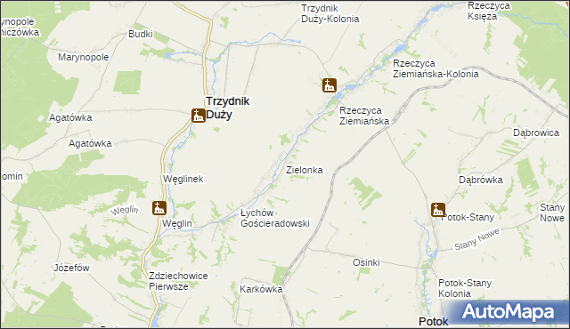 mapa Zielonka gmina Trzydnik Duży, Zielonka gmina Trzydnik Duży na mapie Targeo