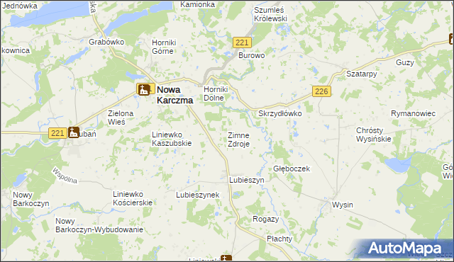 mapa Zimne Zdroje gmina Nowa Karczma, Zimne Zdroje gmina Nowa Karczma na mapie Targeo