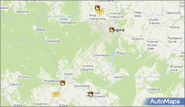 mapa Zimnowoda gmina Bogoria, Zimnowoda gmina Bogoria na mapie Targeo
