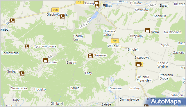 mapa Złożeniec, Złożeniec na mapie Targeo