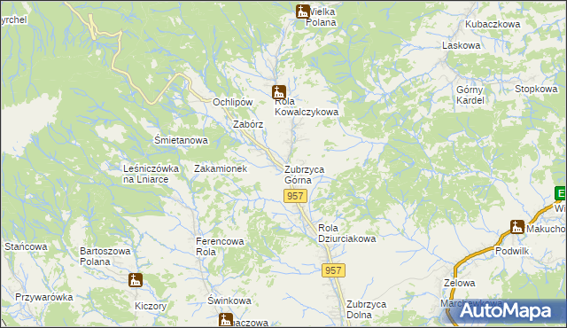 mapa Zubrzyca Górna, Zubrzyca Górna na mapie Targeo