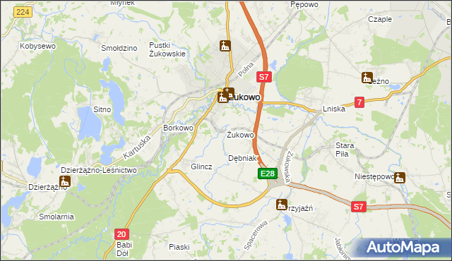 mapa Żukowo powiat kartuski, Żukowo powiat kartuski na mapie Targeo