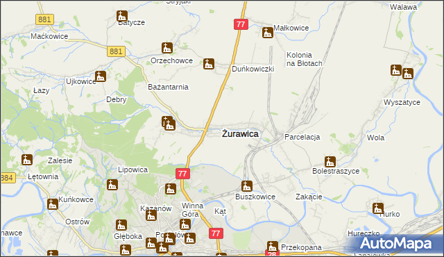 mapa Żurawica powiat przemyski, Żurawica powiat przemyski na mapie Targeo