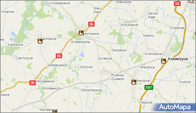 mapa Żurawice gmina Kobierzyce, Żurawice gmina Kobierzyce na mapie Targeo