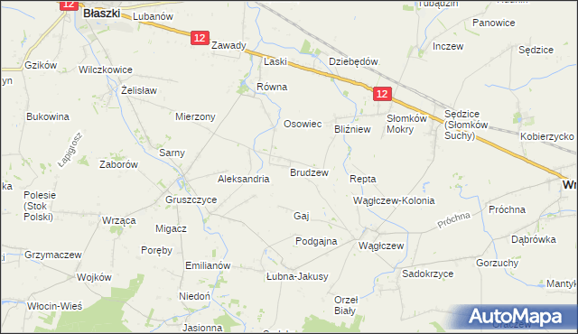 mapa Brudzew gmina Błaszki, Brudzew gmina Błaszki na mapie Targeo