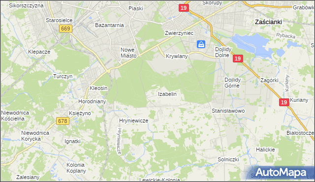 mapa Izabelin gmina Juchnowiec Kościelny, Izabelin gmina Juchnowiec Kościelny na mapie Targeo