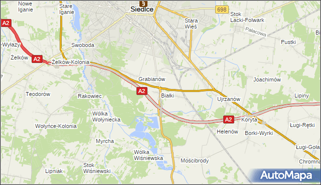 mapa Białki gmina Siedlce, Białki gmina Siedlce na mapie Targeo