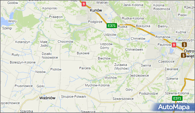 mapa Biechów gmina Kunów, Biechów gmina Kunów na mapie Targeo