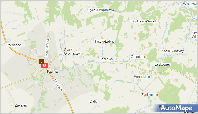 mapa Czernice gmina Kolno, Czernice gmina Kolno na mapie Targeo