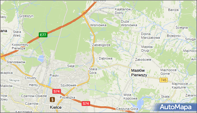 mapa Dąbrowa gmina Masłów, Dąbrowa gmina Masłów na mapie Targeo