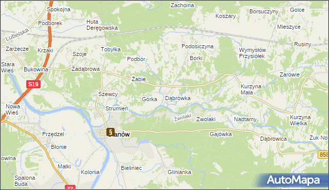 mapa Dąbrówka gmina Ulanów, Dąbrówka gmina Ulanów na mapie Targeo