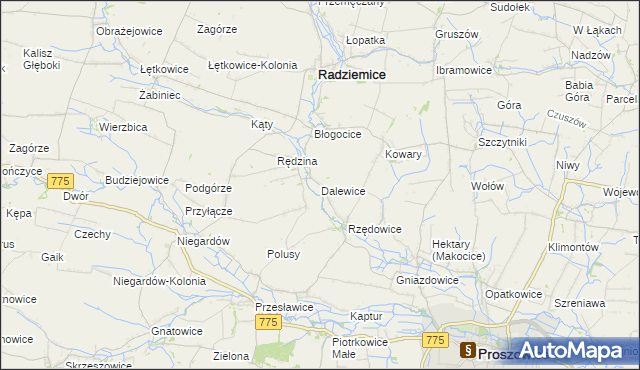 mapa Dalewice, Dalewice na mapie Targeo