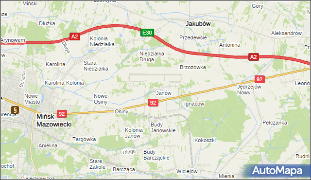 mapa Janów gmina Mińsk Mazowiecki, Janów gmina Mińsk Mazowiecki na mapie Targeo