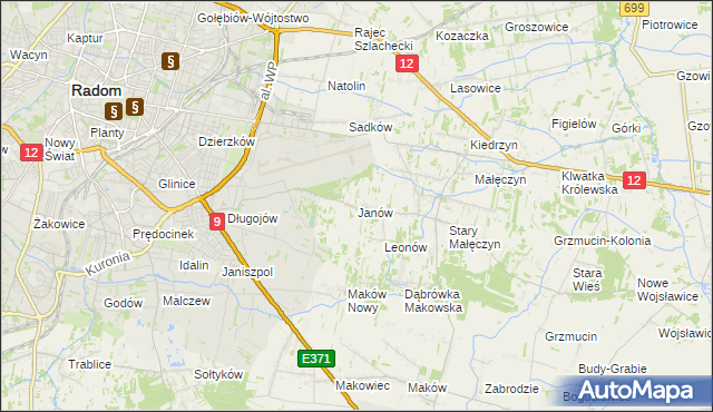 mapa Janów gmina Skaryszew, Janów gmina Skaryszew na mapie Targeo