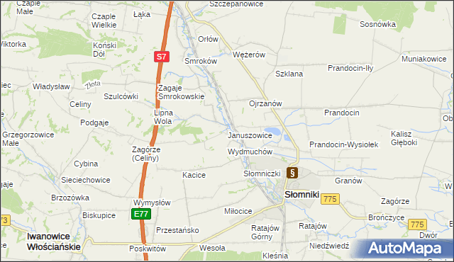 mapa Januszowice gmina Słomniki, Januszowice gmina Słomniki na mapie Targeo