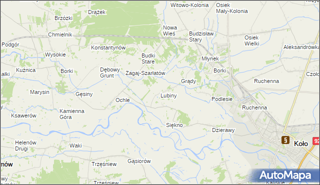 mapa Lubiny gmina Koło, Lubiny gmina Koło na mapie Targeo