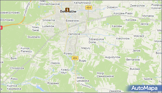 mapa Mazury gmina Bełchatów, Mazury gmina Bełchatów na mapie Targeo