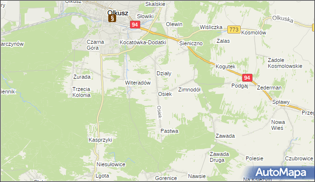 mapa Osiek gmina Olkusz, Osiek gmina Olkusz na mapie Targeo