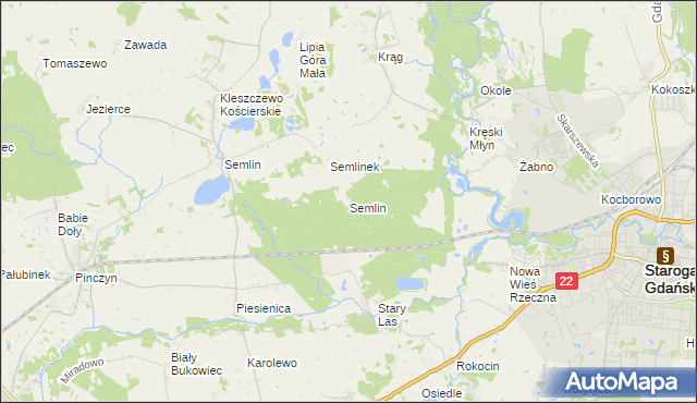 mapa Semlin gmina Starogard Gdański, Semlin gmina Starogard Gdański na mapie Targeo