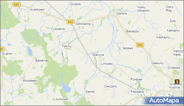mapa Starynia gmina Korsze, Starynia gmina Korsze na mapie Targeo